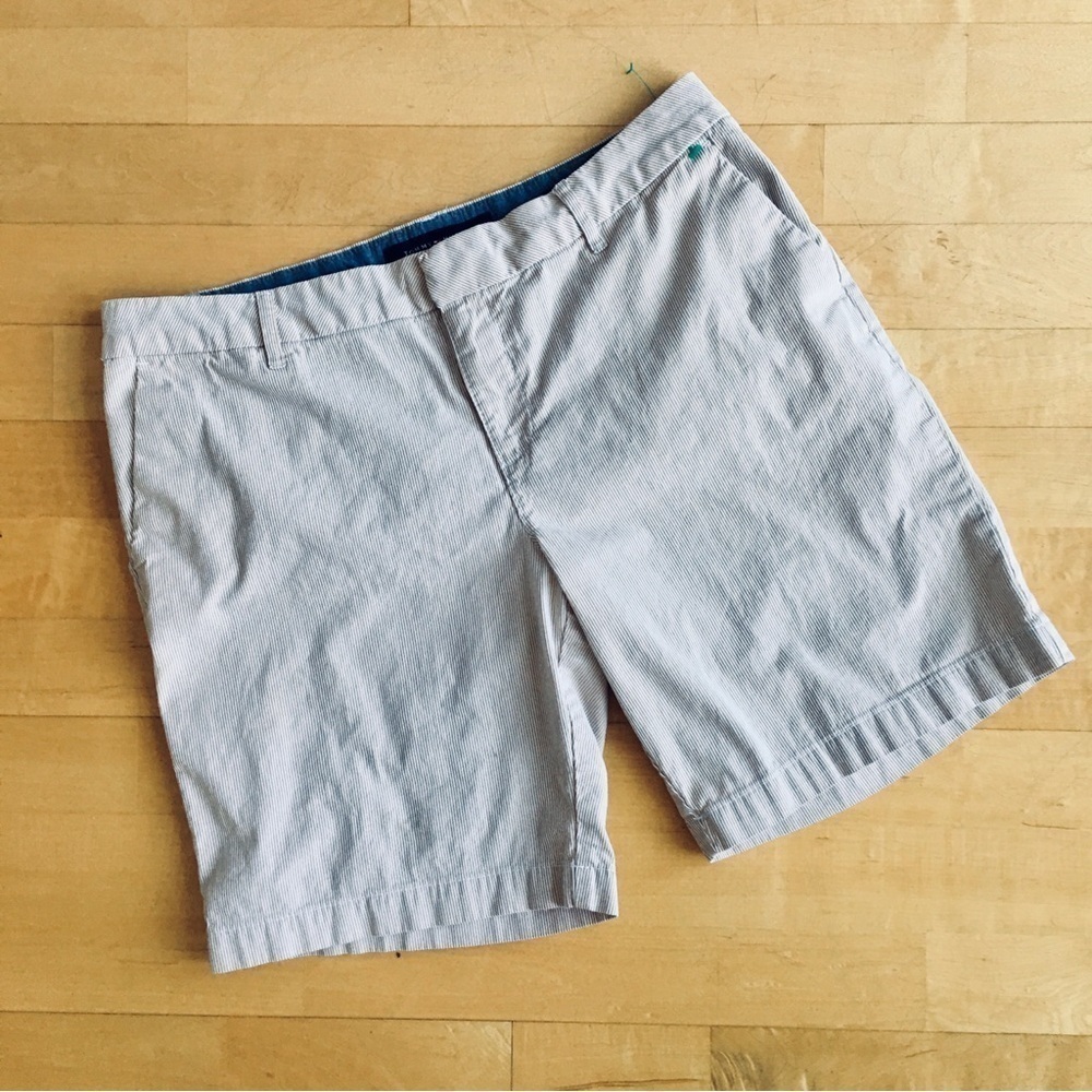 Tommy Hilfiger Cotton Striped Bermuda Shorts, Tan, Sand, White, Size 8
